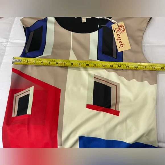 Aryeh Geometric Pattern Dress in Blue and Cream - Picture 4 of 6